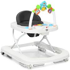 2 In 1 Foldable Baby Walker W Adjustable Heights Detachable Toy Tray Grey Walmart Com