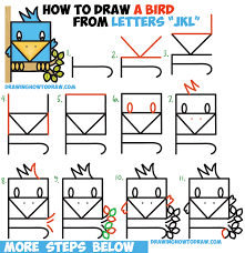 Bird Sitting On Tree Drawing For Kids How To Draw A Cute Bird Sitting In A Tree From Alphabet Letters Jkl Easy Step By Step Drawing Tutorial For Kids How To Draw Step By Step Drawing Tutorials