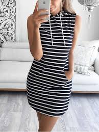 Black Striped Sleeveless Sweat Casual Daily Hoodie Dress Victoriaswing Women Dresses Classy Womens Dresses Fashion
