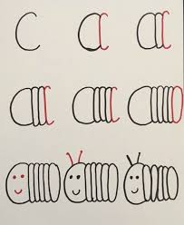 Simple Drawing Tutorials For Kids C Is For Caterpillar Word Drawings Alphabet Drawing Lettering Alphabet