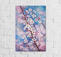 Pink Cherry Blossom Painting Vertical Wall Art Cherry Tree Flowers Floral Oil Paintings On Canv Cherry Blossom Painting Cherry Blossom Art Floral Oil Paintings