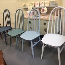 Set Of 4 Ercol Style Chairs Each Painted In A Blue Green Shade Of Pure Original Classico Chalk Painted Dining Table Dining Room Colors Painted Kitchen Tables