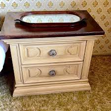 Our collection of solid wood furniture. Lot 15 American Of Martinsville Pair Of 70s Mediterranean Style Night Stands Yellow Paint Glossy Wood Estatesales Org
