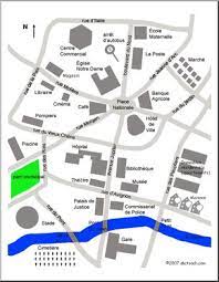 French Town Map With Directions And Preposition Exercise Large Image Town Map Prepositions French Prepositions