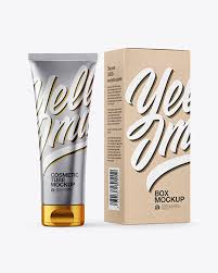 Download Metallic Cosmetic Tube With Kraft Box Mockup In Tube Mockups On Yellow Images Object Mockups PSD Mockup Templates