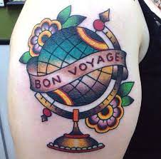 I Love This It S So Colourful And I Think I D Quite Like A Globe Tattoo However Not So Cartoon Y Globe Tattoos Tattoos Traditional Tattoo