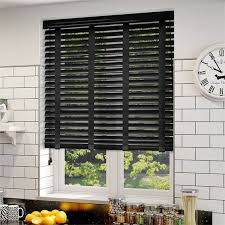 High Gloss Black Black Faux Wood Blind 50mm Slat Faux Wood Blinds Apartment Guide Blinds