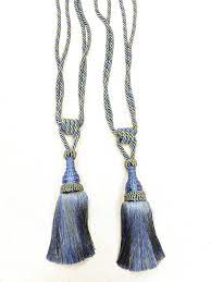 Tassels are beautiful, come in. 2 Prince Blue Curtain Tassel Tiebacks Tie Backs Pair Cord Cable Fabric