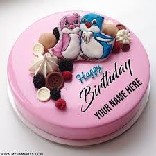 Birthday Cake For Boyfriend With Name And Photo Cute Love Birds Birthday Wishes Cake With Name Write Name On Pink Cake For Lover Romantic Name Birthday In 2020 Birthday Wishes Cake Cake Name Birthday Cake Write Name