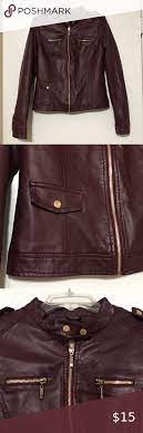 Burgundy Faux Leather Jacket W Gold Hardware Burgundy Faux Leather Jacket Faux Leather Jackets Leather Jacket