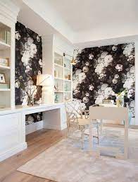 Elegant home office combines traditional and shabby chic styles [from: Modern Chic French Home In The Southwest Hello Lovely Office Wallpaper Interior Home Office Design