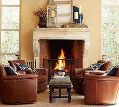 Irving Leather Swivel Armchair Polyester Wrapped Cushions Stetson Chestnut Pottery Barn Club Chairs Living Room Swivel Armchair Swivel Chair Living Room
