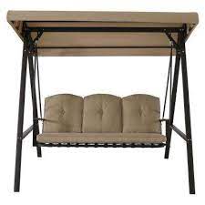 Hampton Bay Cunningham 3 Person Metal Outdoor Patio Swing With Canopy Gss00132d The Home Depot Patio Swing Canopy Patio Swing Outdoor Patio Swing