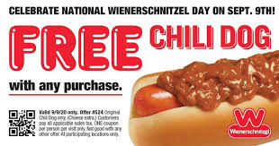 The first wienerschnitzel was opened by john galardi in 1961. Wienerschnitzel Offers Free Chili Dogs On Wiener Schnitzel Day Qsr Web