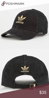 Adidas Black And Gold Hat Adidas Dad Cap Hat Gold Embroidery New Distressed Gold Adidas Dad Caps Adidas Cap