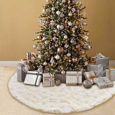 Silver Christmas Tree Skirt 36 48 Christmas Tree Skirts White Plush With Golden Silver Snowflake Sequins Faux Fur Tree Skirt Decorations Wish