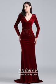 Burgundy Velvet Long Sleeve Mermaid Long Prom Dress Velvet Evening Dress Evening Dresses With Sleeves Velvet Dress Long