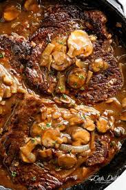 Heat the butter in the skillet. Steaks With Mushroom Gravy Cafe Delites