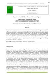 Pdf Appraisal Of The 2019 Post Electoral Violence In Nigeria