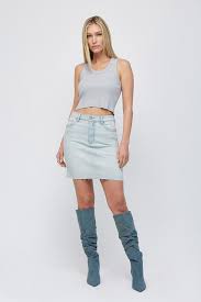 [PEYTON] Light Wash 17" Inseam Stretch Mini Skirt S