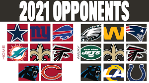 The schedule includes the opponents, dates, and results. 2021 Tampa Bay Buccaneers Opponents Home Away Falcons Bills Panthers Bears Cowboys Dolphins Saints Giants Rams Patriots Jets Eagles Washington Football Team