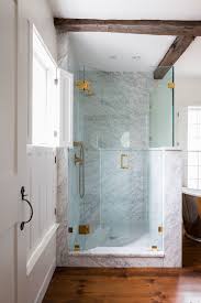Black And White Marble Floor Bathroom Black And White Marble Bathroom Brass Hardware Glass Shower Door Natural Wood Fl White Marble Bathrooms Trendy Bathroom Tiles Bathroom Design Inspiration