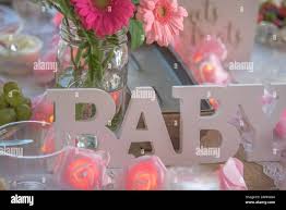 Shabby Chic Pink Gold Baby Shower Decorations And Table Stock Photo Alamy