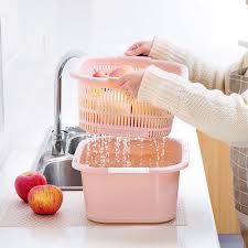 domashnij dvojnoj myt korzina drenazhnyj plastikovyj tazik mytya ovoshej korzina kuhnya dyryavuyu korzinu myt ovoshi bassejna dre wash basin basin kitchen suppliers