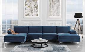 Maybe you would like to learn more about one of these? Amazon Com Sofamania Modern Large Velvet Fabric U Shape Sectional Sofa Double Extra Wide Chaise Lounge Couch Navy Furniture Decor