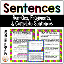 Fragment And Run On Sentences Task Cards And Anchor Charts