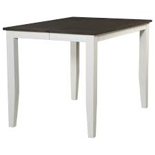 Round top sits atop a solid wood pedestal with slight turning for a classic. Hh Carey White Square Counter Height Table With Tapered Legs Walker S Furniture Pub Tables