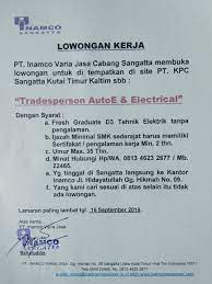 Disnakerja.com adalah salah satu situs lowongan kerja indonesia yang menyediakan lowongan kerja dari berbagai sektor meliputi bumn, cpns, pertambangan pada 2012, total produksi batubara kpc di tambang sangatta dan bengalon mencapai 41,0 juta ton, naik dari 40,5 juta ton pada 2011. Lowongan Pekerjaan Electrical Engineering Manado State Of Polytechnic
