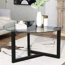 Glass wood coffee table pedestal coffee table low coffee table coffee table books coffee table with storage coffee table design modern square coffee table contemporary coffee table coffee. Ebern Designs Round Glass Coffee Table Modern Cocktail Table Easy Assembly Sofa Table For Living Room With Tempered Glass Top Sturdy Wood Base Oak Wayfair