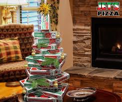 With The Right Finishing Touches That Pile Of Pizza Boxes Can Be A Festive Christmas Tree Pizza Box Crafts Christmas Pizza Pizza
