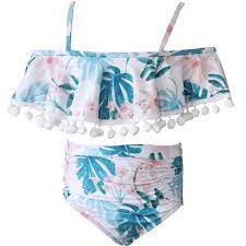 Cute Floral Ruffle 2 Piece Girls Swimsuits Kids Girls Bathing Suits Kids Bathing Suits