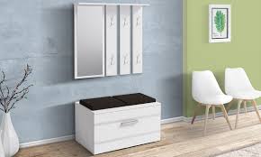 Meuble De Couloir Sesley Avec Armoire Miroir Et Banc De Rangement