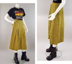 Black And Yellow Checkered Skirt 70s Long Maxi Skirt Vintage Black Yellow Plaid High Waisted Maxi Skirt 70s Punk Rock Style Checker Skirt Win Vintage Skirt Diy Maxi Skirt Long Plaid Skirt
