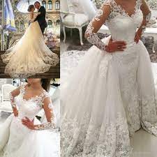 In preparation for the celebration must take into account every detail, so that nothing marred this joyful day. Lace Wedding Dresses With Detachable Train Long Sleeves Bridal Gown Plus Custom Ebay