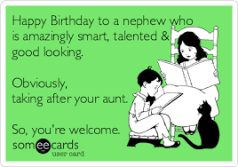 Happy Birthday To A Nephew Who Is Amazingly Smart Talented Good Looking Obviously Taking After Your Aunt So You Re Welcome Happy Birthday Nephew Funny Happy Birthday Nephew Happy Birthday Quotes