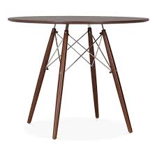 Schlichter und stylischer esszimmertisch 90 cm. Eames Dsw Style 90cm Nussbaum Runder Tisch Mit Chrom Detail Cult De