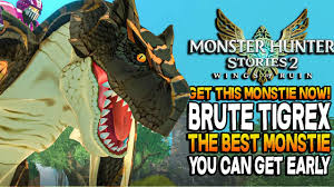 Tigrex is a large, quadrupedal wyvern characterized by its massive head and jaws, powerful limbs and striking yellow/blue striped. Get Brute Tigrex Now The Best Monstie To Get Early Monster Hunter Stories 2 Gameplay Youtube