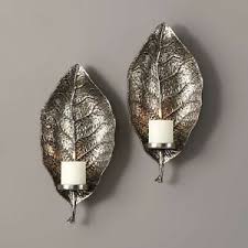 Travelle gold metal mirrored wall sconce candleholder. Modern Transitional Cast Silver Metal Zelkova Leaf Candle Wall Sconce 20 H S 2 792977041383 Ebay