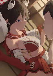 on back, red sailor collar, 1boy, breast sucking, animal ear fluff - Anime  R34