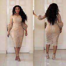 Arabic Tea Length Plus Size Mother Dresses Champagne Lace Beaded Sheath Evening Part Plus Size Cocktail Dresses Tea Length Prom Dress Evening Dresses Plus Size