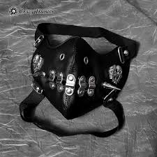 Mens Skull Spike Punk Gothic Leather Mask Cosplay Biker Mask Leather Mask Mouth Mask Fashion Biker Mask