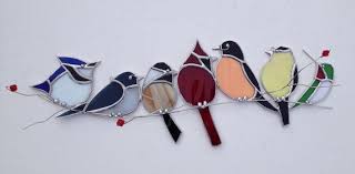 Birds On A Wire Stained Glass Favorite Backyard Birds Canadian Bird Gang By Seasonaltreasures Stained Glass Birds Glass Birds Stained Glass Suncatchers