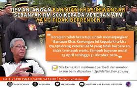 Mohamad said the government approved the bhn 2019 initiative to replace the 2017 bantuan bakti negara (bbn) and the 2013 sumbangan veteran tidak berpencen 1malaysia (svtb1m). Jhev Atm Pemanjangan Bantuan Khas Kewangan Sebanyak Rm500 Secara One Off Kepada Veteran Atm Yang Tidak Berpencen Sila Layari Https Daftar Jhev Gov My Daftar Bagi Tujuan Mengemaskini Maklumat Peribadi Dan Nombor Akaun Bank Sebarang Pertanyaan Lanjut