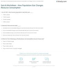 Quiz Worksheet How Population Size Changes Resource Consumption Study Com