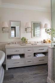 Gray kitchen cabinets & wood countertops. Cream And Gray Bathroom Design Transitional Bathroom