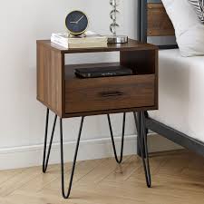 Mid century modern side table nightstand. Mid Century Modern Side Table And Nightstand With Storage Drawer Dark Walnut Walmart Canada